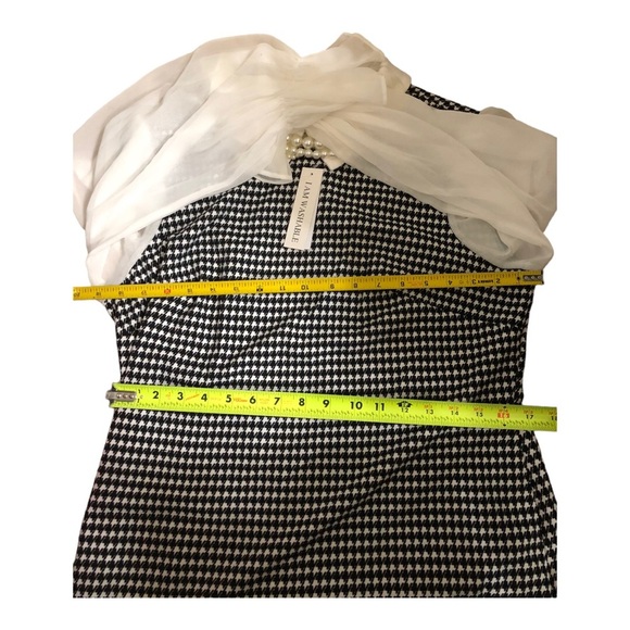 Black white houndstooth sheer long sleeve Pearl necklace Peter Pan collar sheath - Picture 14 of 15